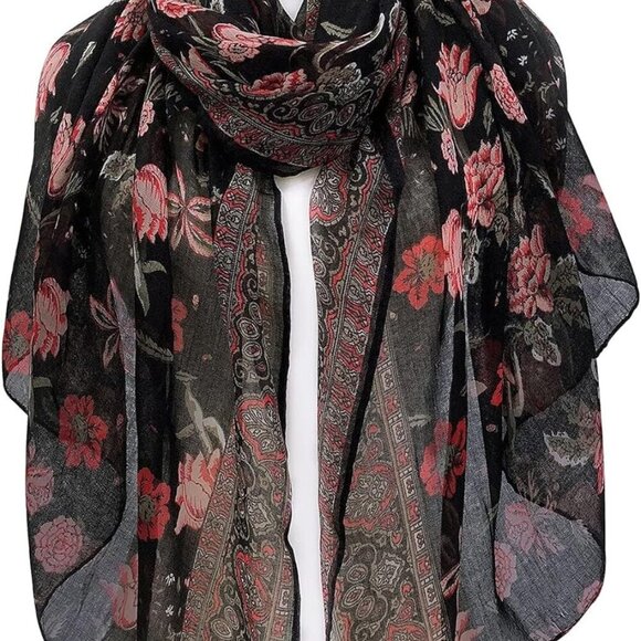 Lightweight Scarves Fashion Flowers Print Women Cotton Wrap Scarf Head Shawl Sum - Picture 6 of 8